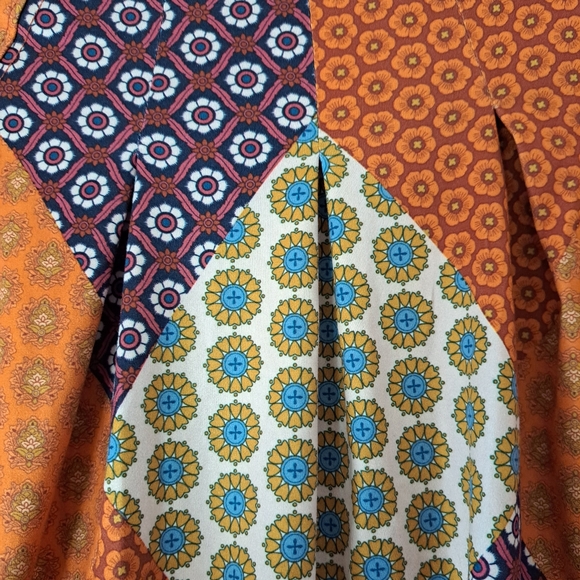 Cato Faux Patchwork Pleated Puff Sleeve Top sz M - Picture 11 of 11